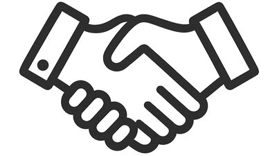 Schwarz-weiß Illustration von zwei Händeschüttelnden als Symbol für Partnerschaft und Kooperation