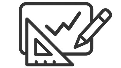 Schwarz-weiß Illustration eines Zeichenbretts mit Lineal und Bleistift als Symbol für Bauplanung und Architekturdesign